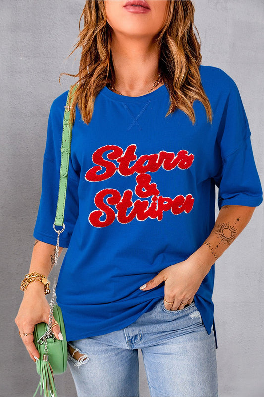 STARS & STRIPES Round Neck Short Sleeve T-Shirt - Trendy AF