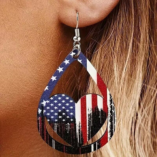 US Flag Pattern Wooden Earrings - Trendy AF