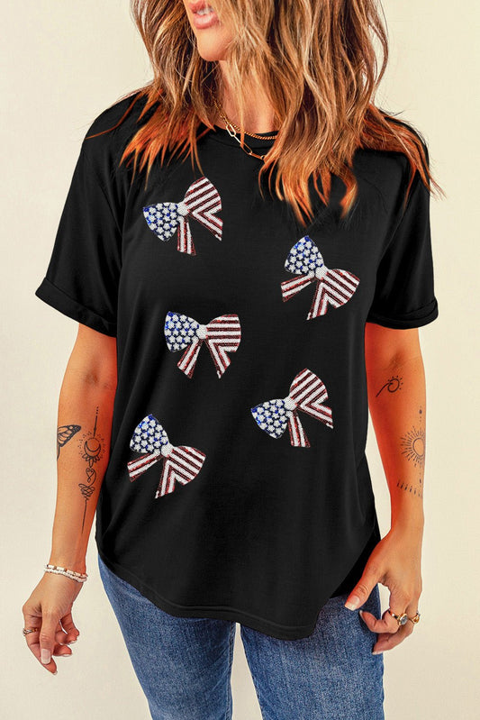 US Flag Round Neck Short Sleeve T-Shirt - Trendy AF