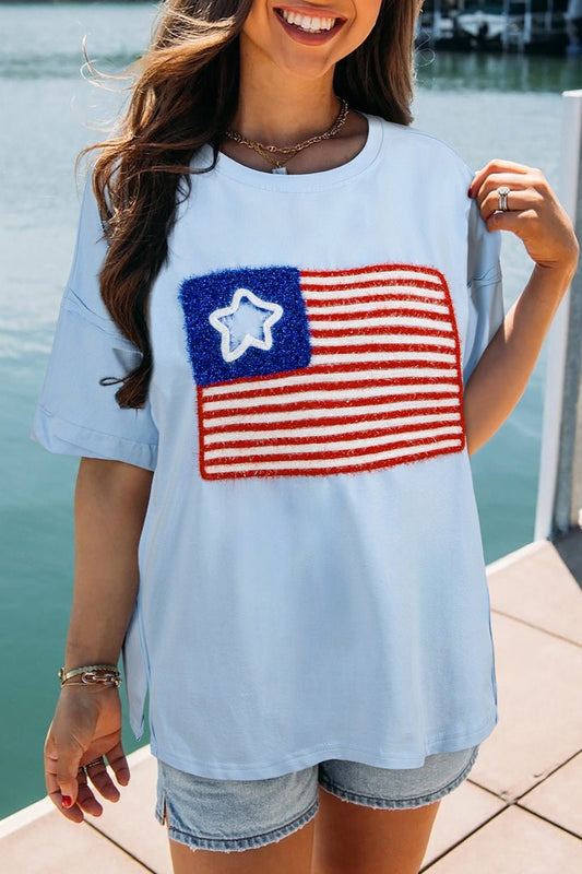 US Flag Round Neck Short Sleeve T-Shirt - Trendy AF