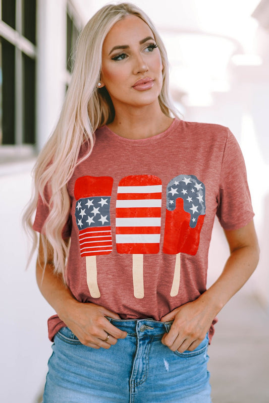 US Flag Round Neck Short Sleeve T-Shirt - Trendy AF