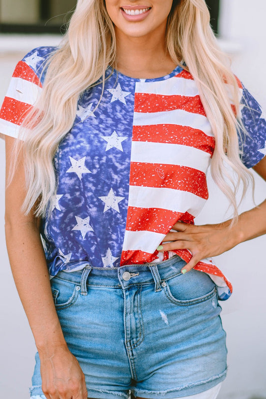 US Flag Round Neck Short Sleeve T-Shirt - Trendy AF