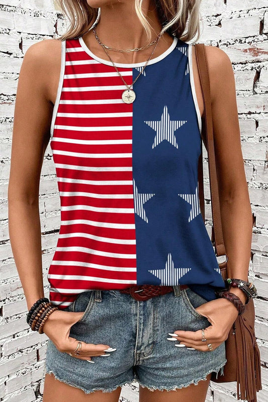 US Flag Round Neck Tank - Trendy AF