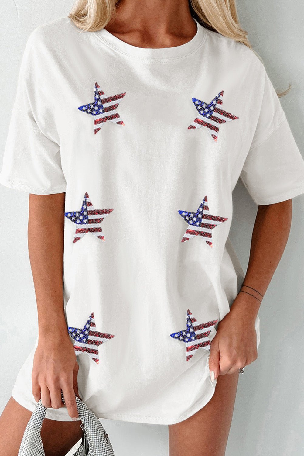 US Flag Star Round Neck Half Sleeve Oversize T-Shirt - Trendy AF