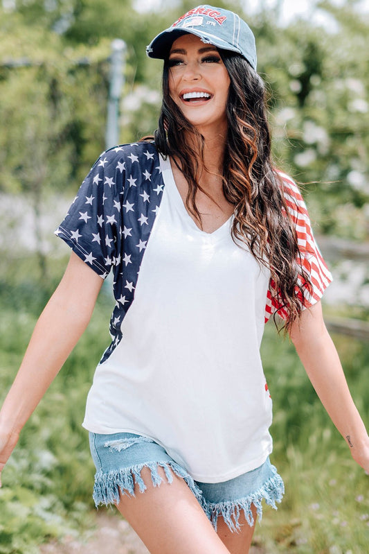 US Flag V - Neck Tee Shirt - Trendy AF