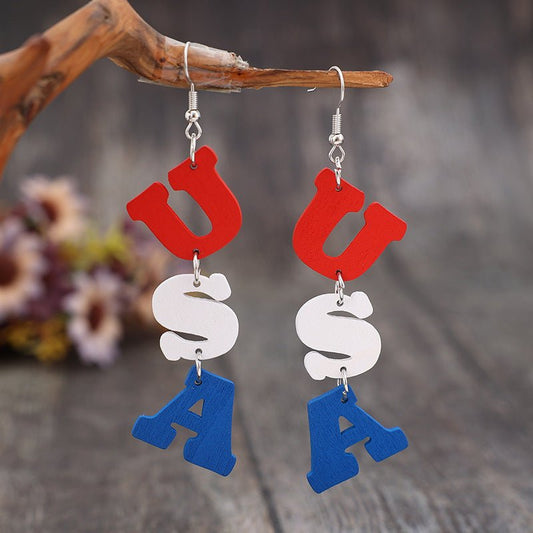 USA Wooden Letter Dangle Earrings - Trendy AF