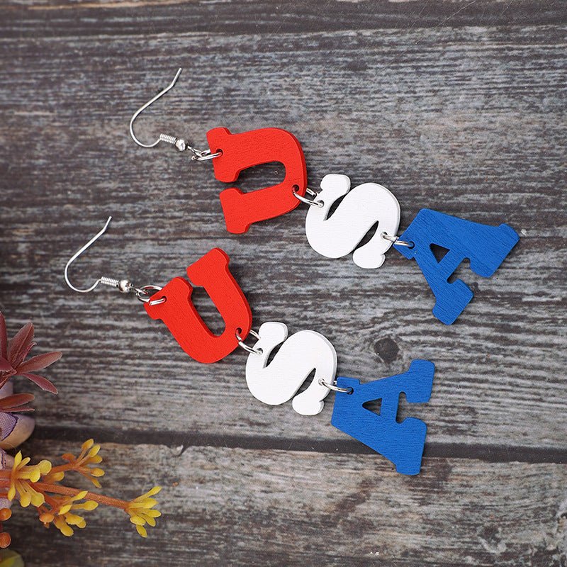 USA Wooden Letter Dangle Earrings - Trendy AF