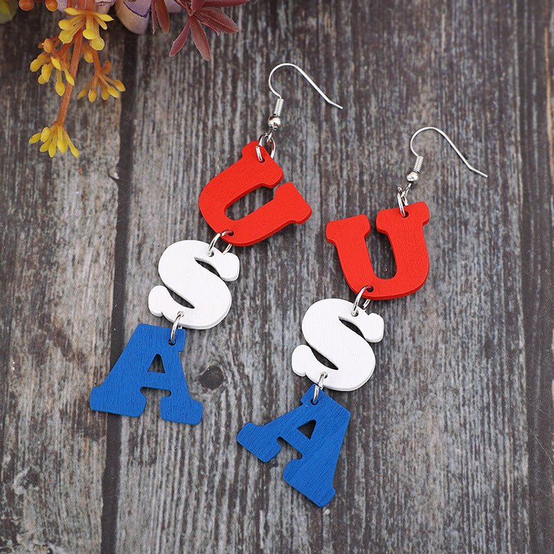 USA Wooden Letter Dangle Earrings - Trendy AF