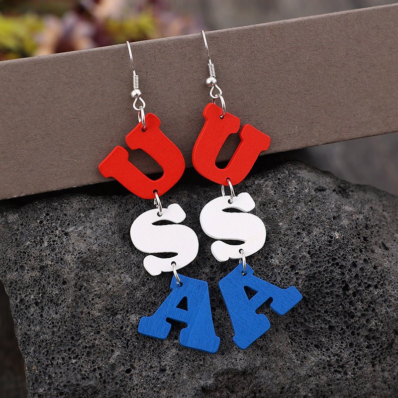 USA Wooden Letter Dangle Earrings - Trendy AF