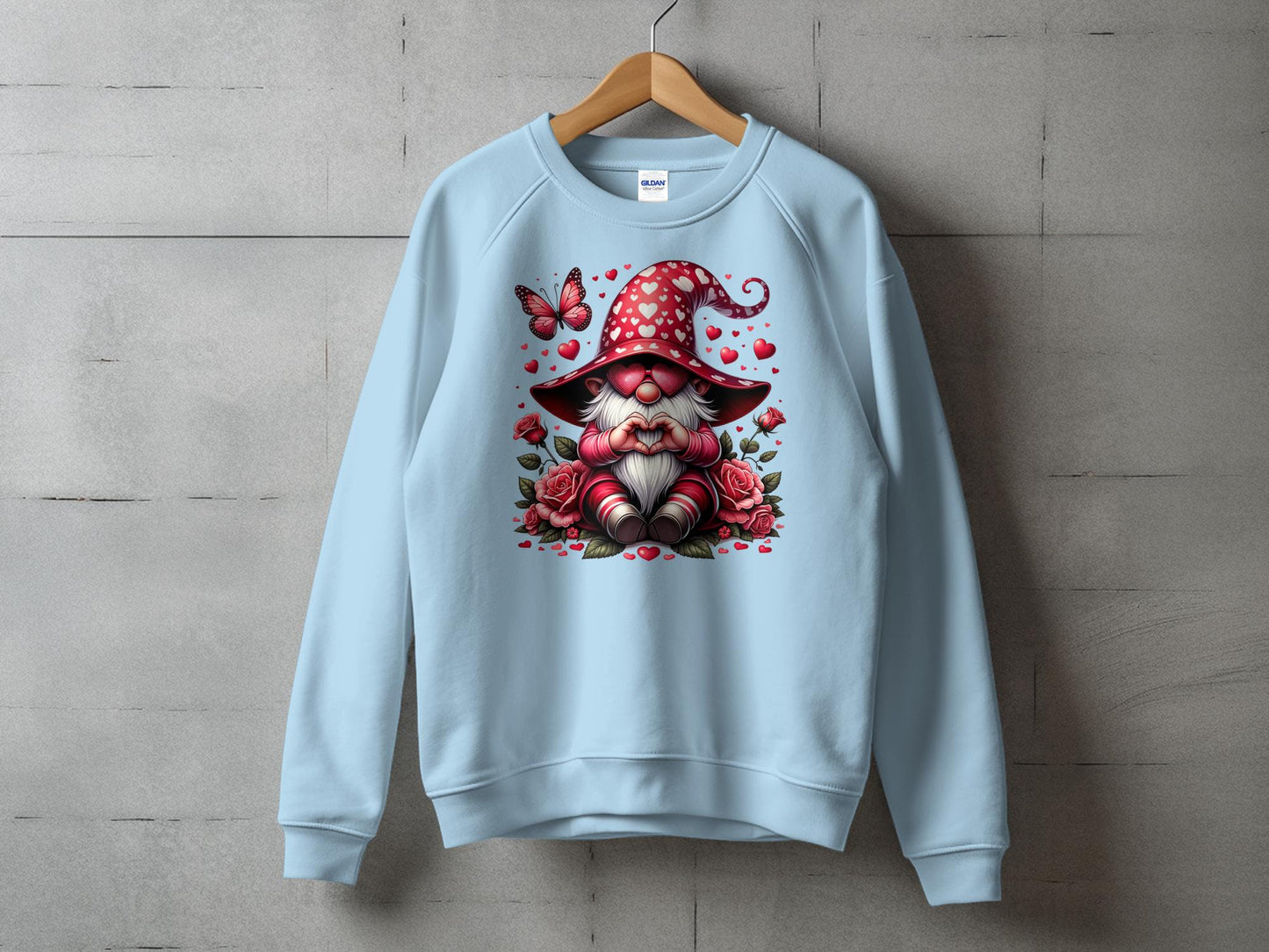 Whimsical Love Gnome T-Shirt, Valentine's Day Hearts and Roses, Cute Gnome with Butterfly Graphic Tee, Romantic Gift Idea - Trendy AF